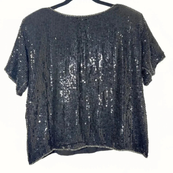 Vintage Womens Sequin Top Size Large Black 100% Silk No Brand - Picture 2 of 6